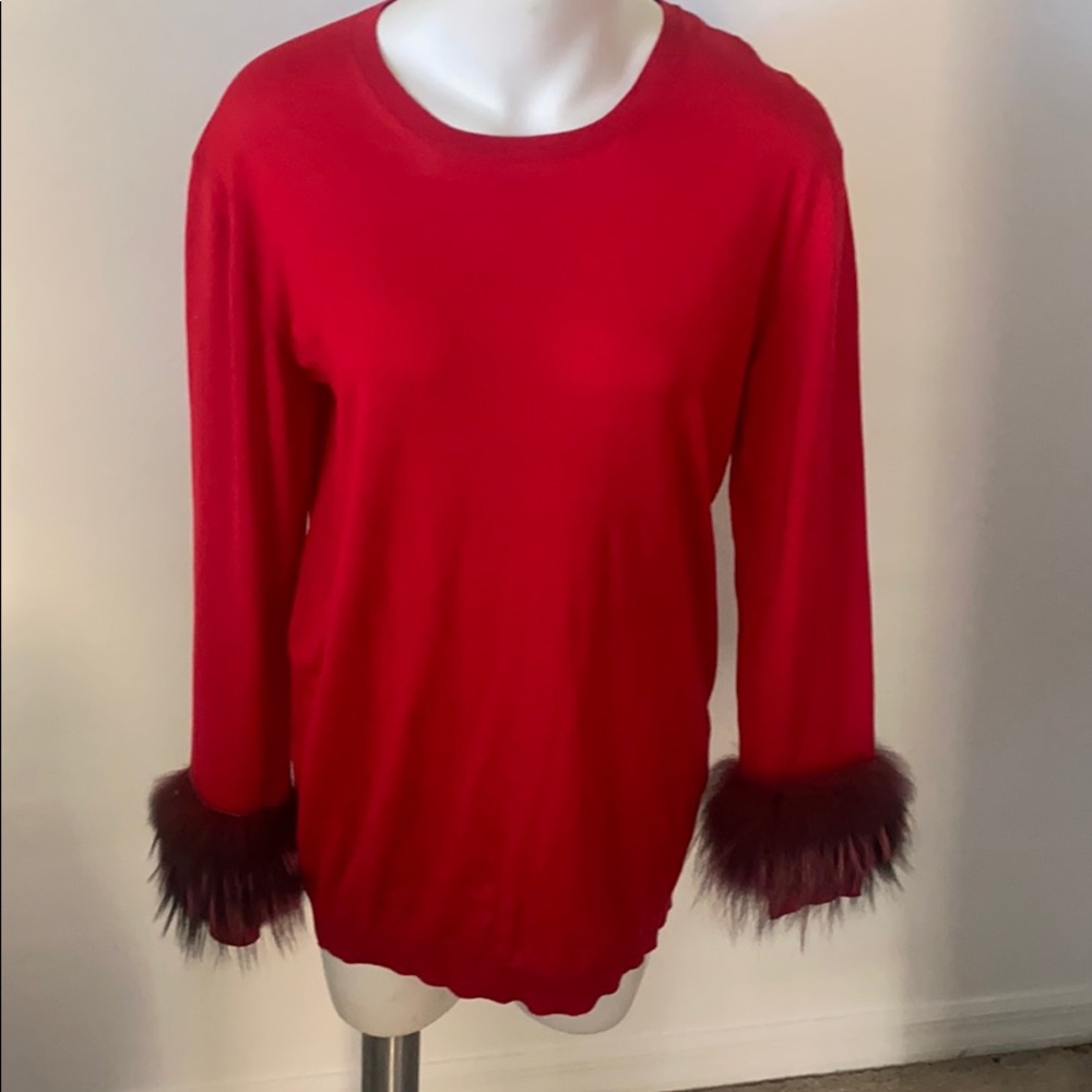 Moncler sweater size medium red NWT wool and fur